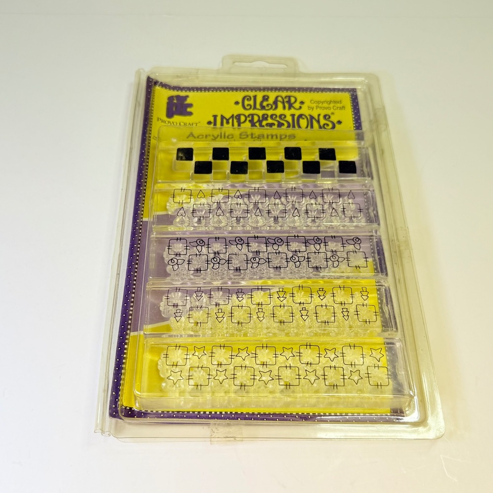 Provo Craft Clear Impressions Acrylic Stamps Geometric Borders Hearts Stars